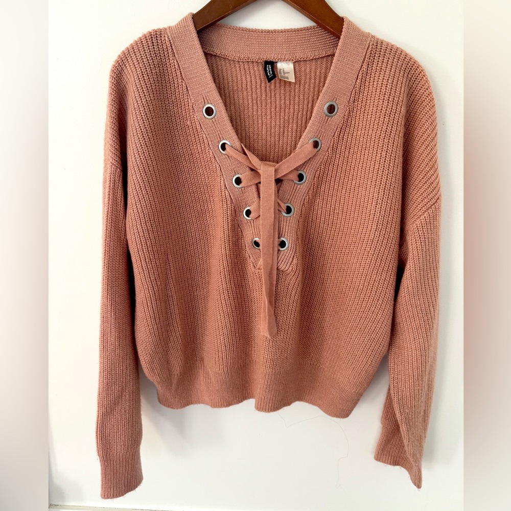 DIVIDEDE BY H&M Sweatshirt Women's Lace-Up Knit Sweater Salmon color Size M